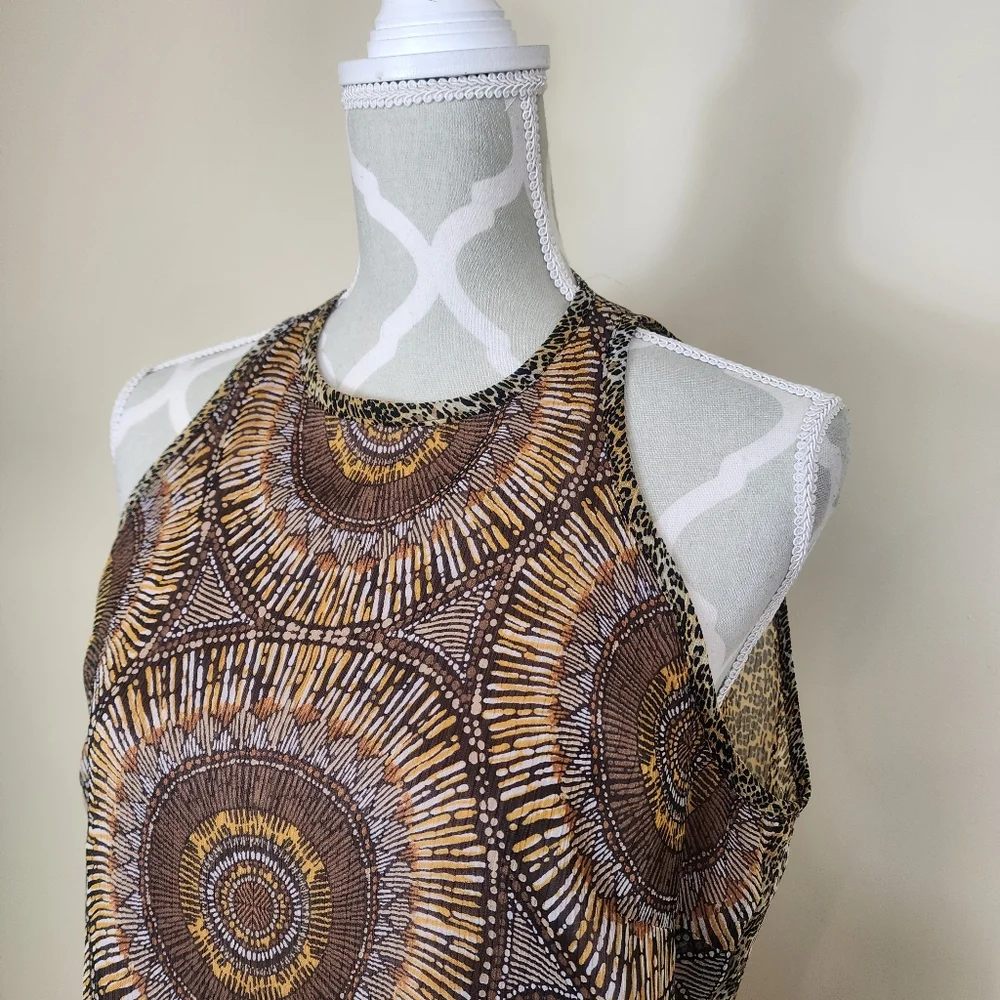 Vintage Joseph Ribkoff Layered Dress Size 10 Tribal Cheetah Print Brown - Picture 3 of 15